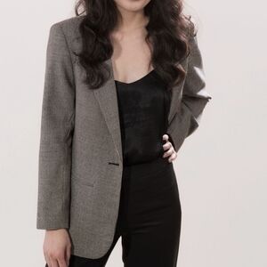 Vintage Nipon Houndstooth Wool One Button Blazer with Pencil Skirt Gray 4 office